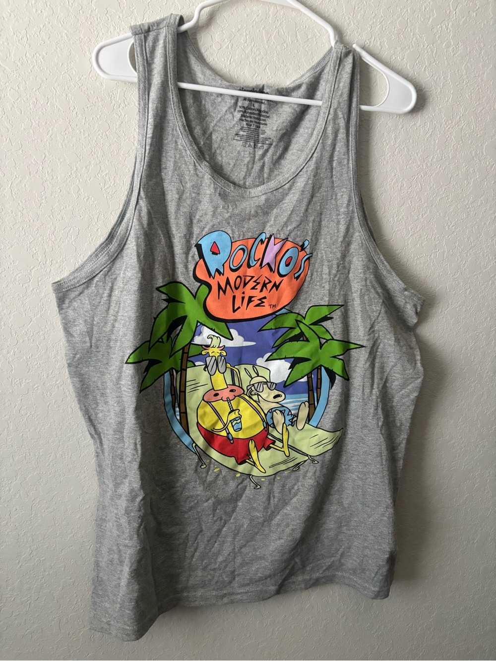 Nickelodeon Rocko’s Modern Life Tank Top Large Gray Rocko Heffer 90s Cartoon
